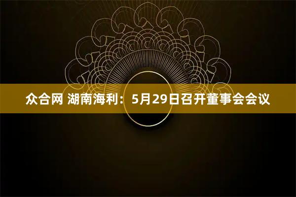 众合网 湖南海利：5月29日召开董事会会议