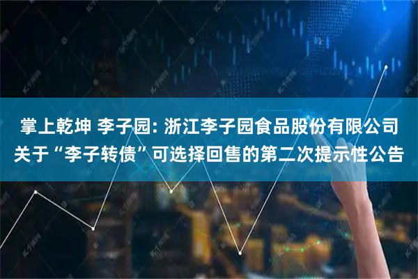 掌上乾坤 李子园: 浙江李子园食品股份有限公司关于“李子转债”可选择回售的第二次提示性公告